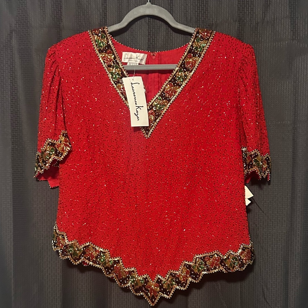 NEW 1980s Laurence Kazar Vintage Beaded Blouse 1X